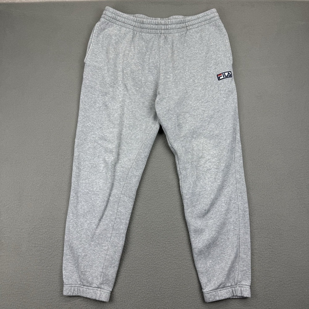 FILA Mens Fleece Jogger Sweatpants L Gray Athleisure Casual Y2K Cozy Retro Sport